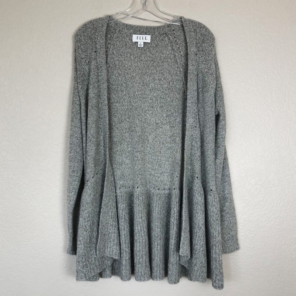 Elle Soft Heather Gray Peplum Open Front Cardigan M